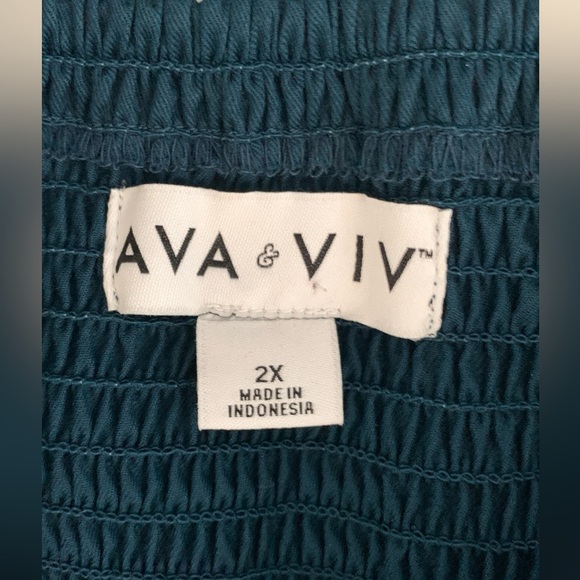 Ava + Viv inky indigo teal square neck puff long sleeve midi dress 2x moody fall - Picture 5 of 5